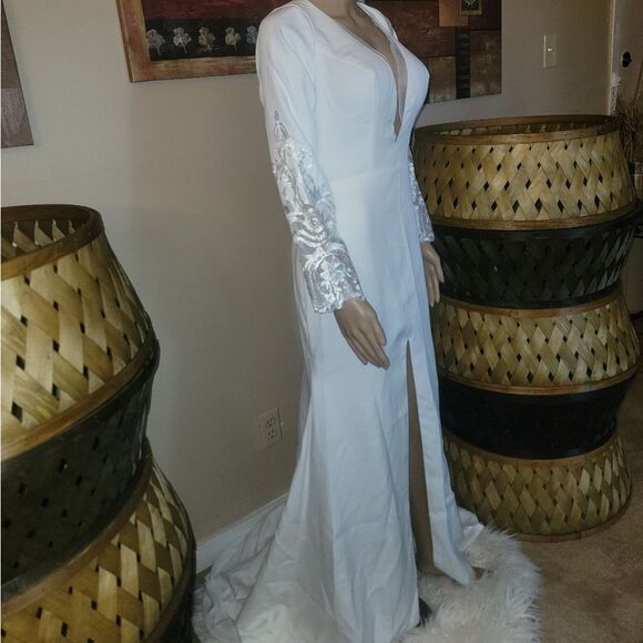 🆕️👰Romantic Bridal Wedding Mermaid Sexy Slit With V-neck, SZ 10 - Picture 7 of 16